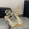 Sandalias Mi Ting con Forma de Serpiente Trenzadas con Perlas y Flecos de Pedrería 2026 Verano Nuevas Sexy de Punta Abierta Sandalias de Tacón Alto de Lujo Ligero