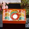 Juego de Tazas de Café de Cerámica de Lujo Ligero, Juego para el Té de la Tarde Estilo Británico para el Hogar, Juego de Regalo de Taza y Platillo Naranja de Alta Estética, Transfronterizo