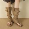 Sandalias de Tira Cuadradas de Moda para Mujer, Nuevo Estilo Verano 2026, Botas Vaqueras Picantes para Chica, Botas de Plataforma Plana Arrugadas para Mujer