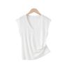 Niche Primavera/Verano 2025 Nuevo Blanco Cuello en V Delgado Irregular Manga Acampanada Versátil Camiseta Top para Mujer