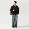 Ropa de Hombre Fengshe / Chaqueta de Mezclilla Lavada Vintage Negra y Azul Nueva Primavera Estilo Americano Holgada Chaqueta de Trabajo