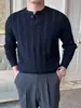 Tricô Estilo Preguiçoso Coreano com Gola Henry para Homens, Temporada de Primavera e Outono, Tricô de Tranças Tridimensional, Suéter Macio e Liso de Manga Longa para Homens