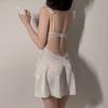 Guiruo Pijama Talla Grande de Seda de Hielo sin Espalda Escote en V Profundo con Almohadillas para el Busto Fruncido Camisón con Tirantes Bata Exterior Conjunto para Estar en Casa C4424