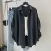 Pronta Entrega Camisa Xadrez Tamanho Grande para Mulheres, Blusa Solta de Manga Longa de Comprimento Médio com Estampa Pied-de-Poule Nova para Primavera e Outono