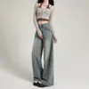 Jeans vintage de pierna ancha talla grande para mujer, nuevo estilo primavera y otoño, para figura de pera, adelgazantes, holgados, con caída, casual, pantalones de largo hasta el suelo