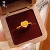 Anel Coração de Filigrana com Diamante Cintilante em Cobre Banhado a Ouro, Cor Duradoura, Luxo Leve Exquisito, Anel Ajustável de Alta Qualidade em Forma de Coração