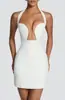 Vestido mini justo estilo europeu e americano, decote profundo em U em formato de coração com alças nas costas, espartilho com barbatanas, ajuste slim, vestido de festa, gola halter, com recortes, bodycon