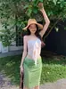 Vestido Retro Verde de Lunares sin Tirantes Estilo Ins, Favorecedor y Adelgazante Conjunto de Tres Piezas para Nadar, Perfecto para Fotos en Fuentes Termales de Isla