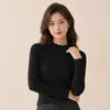 260g Otoño Primavera Cuello Semi Alto Camiseta Interior Mujer Otoño Manga Larga Capa Base Ropa Exterior Cachemir Proteína Más Terciopelo Cálido Ropa de Otoño
