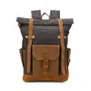 Bolso de Lona Encerada Vintage Transfronterizo para Pimienta y Sal, Bolso de Lona Encerada con Cuero Crazy Horse, Mochila para Viajes al Aire Libre