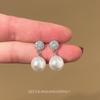 Brincos de Pérola Estilo Zhao Lusi Brincos de Clipe Redondos com Zircônia Brincos Sem Furo Brincos Stud Simples de Nicho para Mulheres