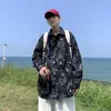 Camisa de lapela manga longa com estampa de desenho animado completa masculina primavera e outono 2024 nova simples casual oversized camisa externa