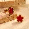 Novos Brincos de Trevo de Quatro Folhas em Aço Titânio Antidescoloração, Brincos de Trevo de Luxo Leve, Atacado de Fábrica, Design de Flor Exquisito 2025