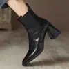 Botines 2025 Tacón Grueso Botas Individuales Mujer Retro Francés Punta Cuadrada Otoño e Invierno Nuevos Botines Cortos de Terciopelo con Tacón Alto