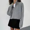 Suéter de punto con media cremallera y cuello alto estilo europeo y americano, nuevo para Otoño e Invierno 2026, tejido, corto, estilo perezoso holgado, top de manga larga
