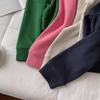 Suéter corto de diseño abierto para mujer, jersey de otoño holgado de color sólido con cuello redondo, manga larga apilada, top corto casual
