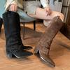 Botas Altas del Mismo Estilo de Meng Ziyi para Mujer, Botas Altas Marrones Populares para Verano, Adecuadas para Combinar con Faldas, Perfectas para Personas Menudas
