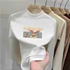 Camisa base de outer wear para meninas em fleece dupla face, nova blusa casual com estampa de desenho animado, camiseta de gola semi-alta, mangas compridas escovadas