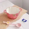 Tigela Cerâmica Criativa Rede Vermelha Duas Alças Utensílios de Mesa Domésticos Tigela de Salada de Frutas Tigela para Comer Bebê Tigela de Sobremesa Bonita