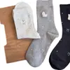 Meias de outono e inverno doces estilo ins de meia-panturrilha, meias fofas de outono de comprimento médio com cachorrinhos de desenho animado, meias femininas estilo faculdade versão coreana