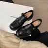 Mocasines de Cuero Texturizado de Piel de Caballo con Doble Hebilla, Punta Redonda, Tacón Grueso, Altura Aumentada, Versátiles, Estilo Británico para Mujer, Nuevo Modelo para Otoño/Invierno 2026