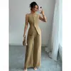 2025 Moda Feminina para Trabalho Transfronteiriço Moda Feminina Gola Redonda Colete Calça de Pernas Largas Calças Conjunto de Duas Peças Terno Sem Mangas