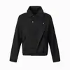 Chaqueta de lana estilo retro americano con tapeta superpuesta, corte ajustado, cuello alto, chaqueta corta con cremallera para primavera y otoño