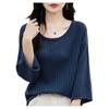 Suéter de Algodón de Cuello Redondo Nuevo de Primavera y Verano 2025 Manga Siete Puntos Calado Color Sólido Jersey Suelto Camiseta Básica