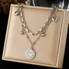 Collar de Capas con Colgante Redondo en Forma de Corazón Estación Independiente Europea y Americana Moda Tendencia Individualista Acero Inoxidable Chapado en Oro Joyería Transfronteriza
