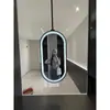 Espelho de Parede em Ferro Forjado, Espelho Inteligente para Banheiro com Luz, Tela Sensível ao Toque, Espelho Oval para Teto de Banheiro para Pousadas