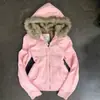 Sudadera con Capucha Y2K Rosa Milenial con Cuello de Piel y Bordado de Letras, Cárdigan con Cremallera, Chaqueta Ajustada Estilo Hot Girl