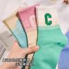 Calcetines de color degradado para mujer, calcetines hasta la mitad de la pantorrilla, de moda, combinables con todo, de primavera y otoño, de poliéster y algodón, absorbentes del sudor, transpirables, con letras, medias deportivas al por mayor