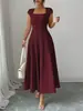 Atacado de Roupas Femininas Europeias e Americanas Transfronteiriças Novo Estilo Elegante Vestido Longo Vestido de Manga Curta com Decote Quadrado