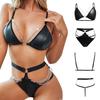 Nova fonte de comércio exterior europeu e americano novo lingerie sexy mulheres sexy três- ponto de couro envernizado terno sexy com corrente