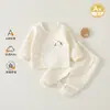 JQ Jingqi Conjunto Separado para Bebê Outono/Inverno Gola Assimétrica Respirável para Recém-Nascido Roupas e Calças de Outono Conjunto Acolchoado Unissex para Crianças
