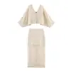 Roupas Femininas Transfronteiriças 2026 Moda Estilo Europeu e Americano Slim Casual Gola V Profunda Conjunto de Malha Top + Saia Feminino E3674/5