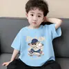 Ropa Infantil Camiseta de Algodón Puro de Manga Corta para Niños Verano Dibujos Animados Impresos Top Camiseta Holgada Fina de Cuello Redondo para Niños