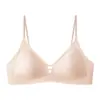 Sutiã Feminino de Verão Novo Ultra Fino Toque Gelado Alça Fina Bojo Triângulo Francês Pequeno Busto Push-Up Sem Costura Costas Bonitas