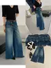 Otoño TOP Hecho en Europa Guangzhou Trece Hongs Estilo Coreano Versátil Botón de Solapa Jeans de Pierna Muy Recta con Cinturón 82602