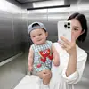 Mono de Verano a Cuadros sin Mangas Estilo Lindo para Bebés Niñas, Mameluco Delgado de Dibujos Animados para Recién Nacidos
