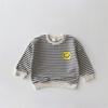 Suéter Casual Estilo Coreano Outono e Inverno para Crianças Bebês Listrado Estampado Smiley Letras nas Costas Roupas Estilosas