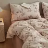 Juego de ropa de cama de cuatro piezas estilo pastoral con estampado floral de gasa de doble capa de algodón puro sábana de algodón con estampado de dibujos animados funda de edredón se puede dormir en ropa interior ropa de cama