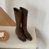 []2026 Botas de Cavaleiro de Cano Reto Bico Quadrado Interno 4,5CM Botas de Cano Alto Não Acima do Joelho Botas Western Cowboy