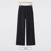 Calça casual feminina versátil de cintura alta, com caimento solto, confortável, de nylon, para outono e inverno, de algodão, justa, perna reta, com bolso, perna larga