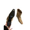 Versão Coreana 2025 do Novo Design de Nicho Botas Curtas Retrô Francesas Bico Quadrado Pequeno Botas Western Botas de Camurça de Cano Médio Botas Femininas