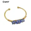 B615 pulsera de apertura ajustable con incrustaciones de gemas pequeñas cuadradas multicolor opcional para amantes accesorios de joyería artística