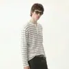 Camiseta de Manga Larga con Cuello Henley a Rayas de Lyocell Estilo Retro Americano Unisex Casual Ropa de Trabajo Marca de Moda Camiseta Básica