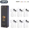 Modelo Nuevo 26 Años Juego de Cubiertos de Acero Inoxidable Transfronterizo Restaurante Occidental 1010 Cuchillo para Bistec, Tenedor, Cuchara Juego de 24 Piezas en Caja de Regalo