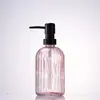 Botella de Lavado de Manos de Rayas Verticales de Alta Calidad, Vidrio Espeso, Botella Dispensadora Multifuncional para Loción y Gel de Ducha, Botella de Vidrio Resistente a la Humedad y al Calor