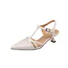 Estilo elegante~ Mocasines Mary Jane transpirables de piel de vaca calada con espalda descubierta 2026 tacón medio fino punta fina sandalias de punta cerrada de cuero genuino para mujer